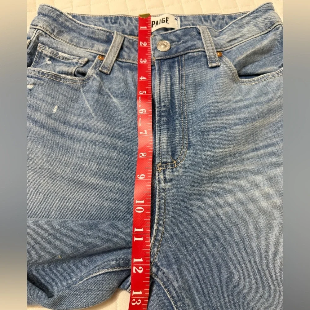PAIGE Light Blue Straight Leg Jeans with Knee Rip